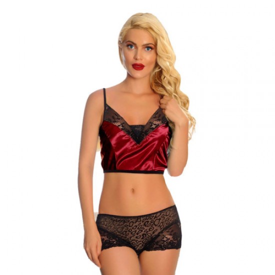 Saten Dantelli Babydoll Şortlu Takım Saten Dantelli Babydoll Şortlu Takım